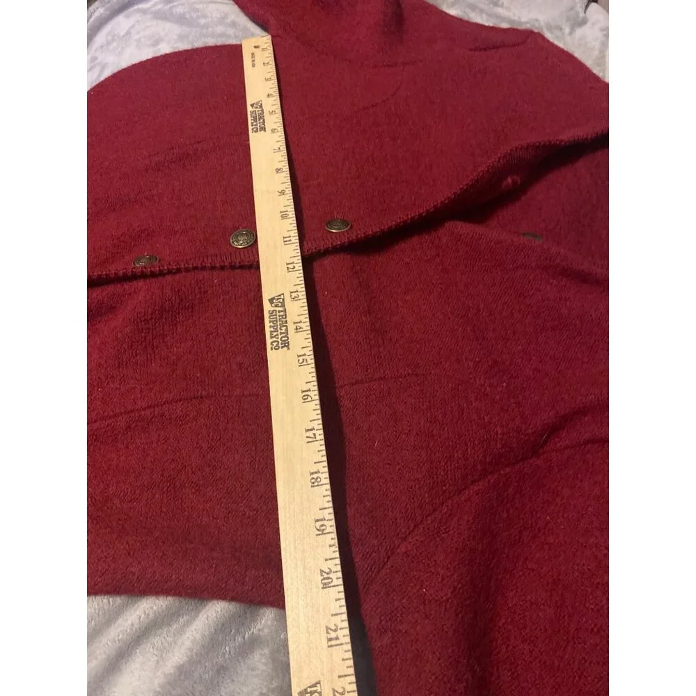 Vintage Tally-Ho Burgandy 100% Wool Button Cardigan Sweater L Womens Office wear